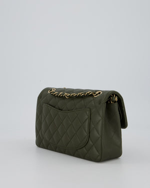 Chanel Olive Green Small Classic Double Flap Bag in Lambskin Leather with Champagne Gold Hardware