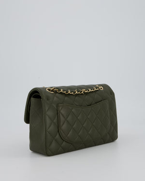 Chanel Olive Green Small Classic Double Flap Bag in Lambskin Leather with Champagne Gold Hardware