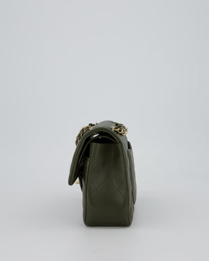 Chanel Olive Green Small Classic Double Flap Bag in Lambskin Leather with Champagne Gold Hardware