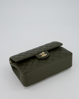 Chanel Olive Green Small Classic Double Flap Bag in Lambskin Leather with Champagne Gold Hardware