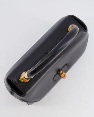 Gucci Black Leather Bamboo Top Handle Bag with Turn-Lock Detail