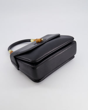 Gucci Black Leather Bamboo Top Handle Bag with Turn-Lock Detail