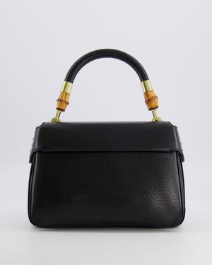 Gucci Black Leather Bamboo Top Handle Bag with Turn-Lock Detail