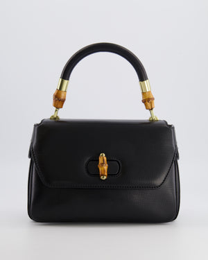 Gucci Black Leather Bamboo Top Handle Bag with Turn-Lock Detail