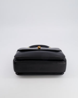 Gucci Black Leather Bamboo Top Handle Bag with Turn-Lock Detail