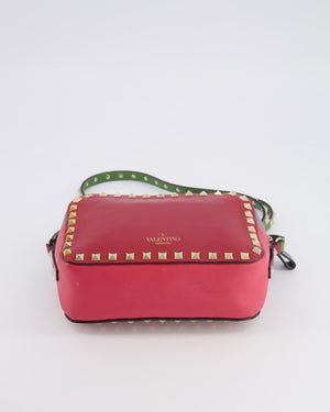 Valentino Red and Grey Leather Rockstud Crossbody Camera Bag with Gold Hardware