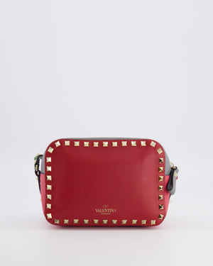 Valentino Red and Grey Leather Rockstud Crossbody Camera Bag with Gold Hardware