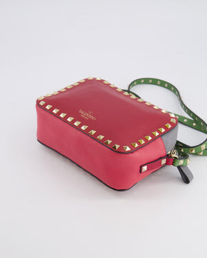 Valentino Red and Grey Leather Rockstud Crossbody Camera Bag with Gold Hardware