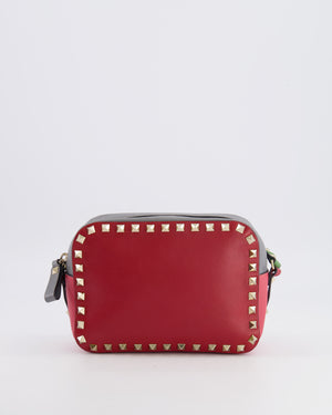 Valentino Red and Grey Leather Rockstud Crossbody Camera Bag with Gold Hardware