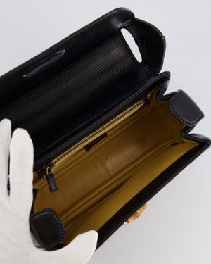 Gucci Black Leather Bamboo Top Handle Bag with Turn-Lock Detail