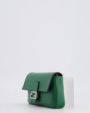 Fendi Micro Baguette Bag in Forest Green Lambskin Leather with Silver Hardware