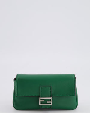 Fendi Micro Baguette Bag in Forest Green Lambskin Leather with Silver Hardware