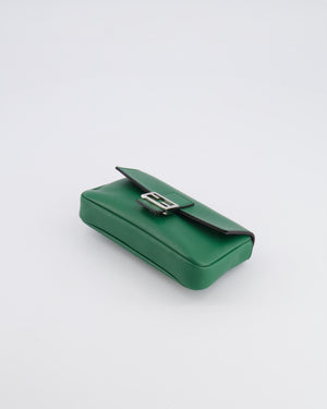 Fendi Micro Baguette Bag in Forest Green Lambskin Leather with Silver Hardware