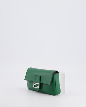 Fendi Micro Baguette Bag in Forest Green Lambskin Leather with Silver Hardware