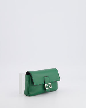 Fendi Micro Baguette Bag in Forest Green Lambskin Leather with Silver Hardware