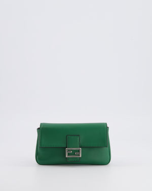 Fendi Micro Baguette Bag in Forest Green Lambskin Leather with Silver Hardware