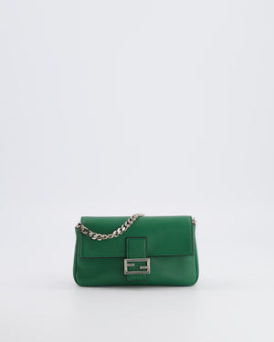 Fendi Micro Baguette Bag in Forest Green Lambskin Leather with Silver Hardware