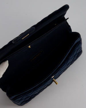 Chanel Navy Blue Medium Classic Double Flap Bag in Velvet with Gold Hardware