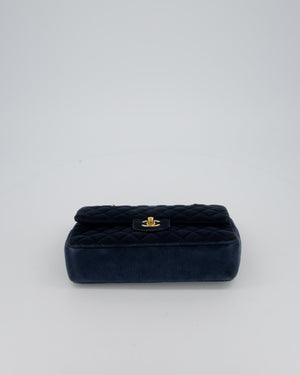Chanel Navy Blue Medium Classic Double Flap Bag in Velvet with Gold Hardware