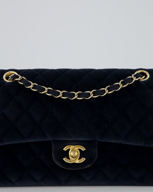 Chanel Navy Blue Medium Classic Double Flap Bag in Velvet with Gold Hardware