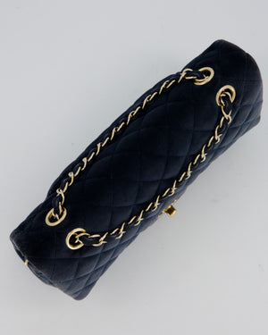 Chanel Navy Blue Medium Classic Double Flap Bag in Velvet with Gold Hardware