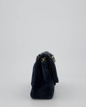 Chanel Navy Blue Medium Classic Double Flap Bag in Velvet with Gold Hardware