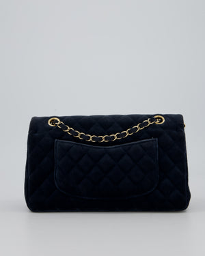 Chanel Navy Blue Medium Classic Double Flap Bag in Velvet with Gold Hardware