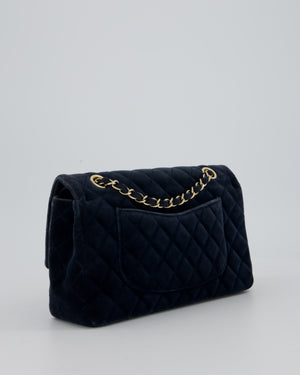 Chanel Navy Blue Medium Classic Double Flap Bag in Velvet with Gold Hardware