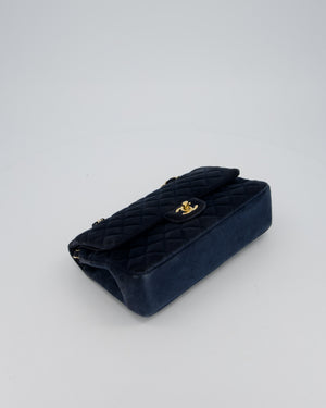 Chanel Navy Blue Medium Classic Double Flap Bag in Velvet with Gold Hardware