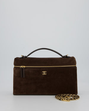 Chanel Dark Brown Métiers D'Art 2026 Large Vanity Case Chain Bag in Suede with Gold Hardware