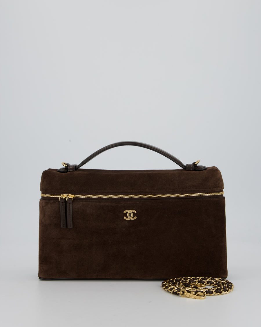 Chanel Dark Brown Métiers D'Art 2026 Large Vanity Case Chain Bag in Suede with Gold Hardware