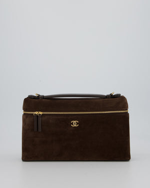 Chanel Dark Brown Métiers D'Art 2026 Large Vanity Case Chain Bag in Suede with Gold Hardware