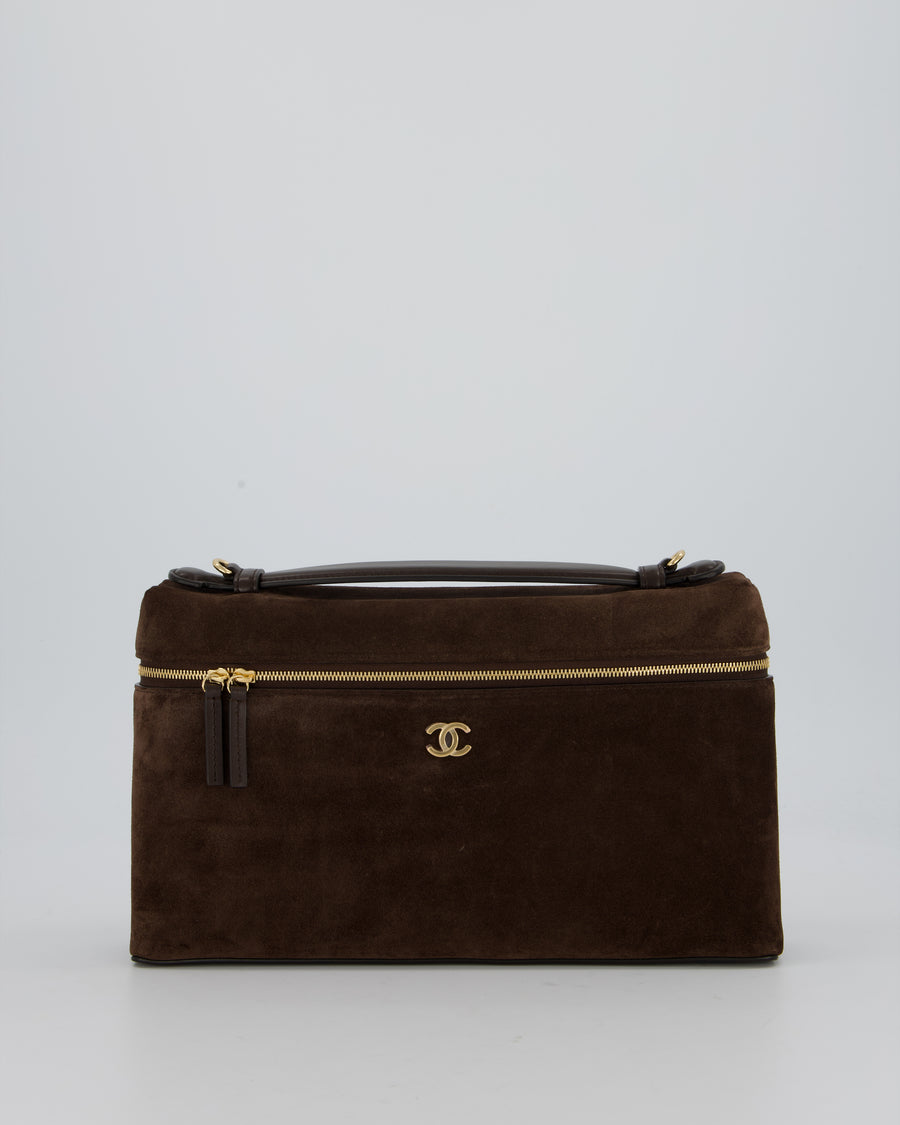 Chanel Dark Brown Métiers D'Art 2026 Large Vanity Case Chain Bag in Suede with Gold Hardware