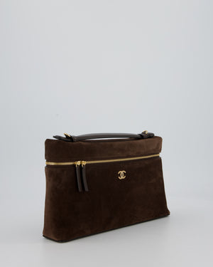 Chanel Dark Brown Métiers D'Art 2026 Large Vanity Case Chain Bag in Suede with Gold Hardware