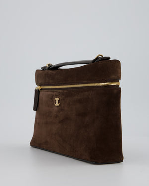 Chanel Dark Brown Métiers D'Art 2026 Large Vanity Case Chain Bag in Suede with Gold Hardware