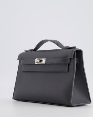 Hermès Kelly Pochette Bag in Ardoise Swift Leather with Palladium Hardware