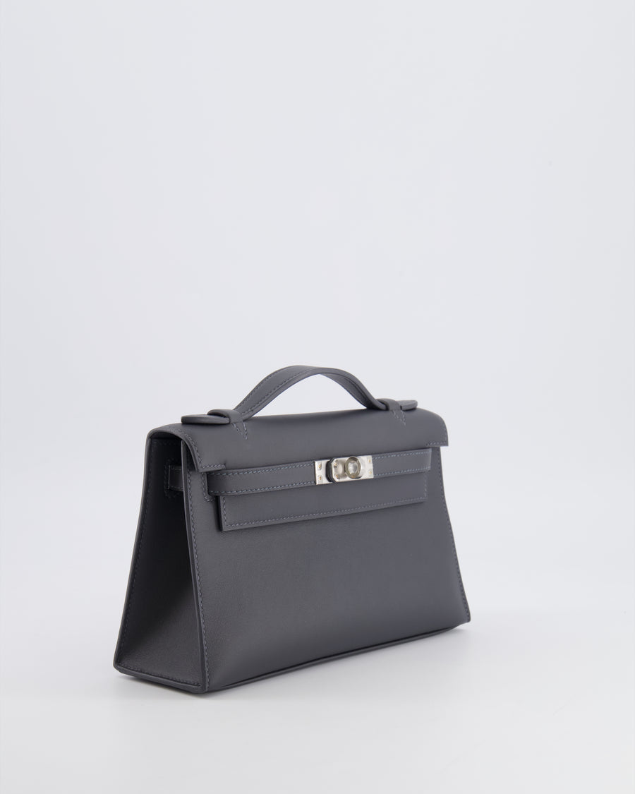Hermès Kelly Pochette Bag in Ardoise Swift Leather with Palladium Hardware