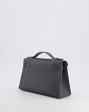 Hermès Kelly Pochette Bag in Ardoise Swift Leather with Palladium Hardware