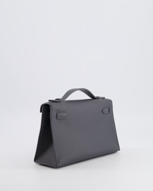 Hermès Kelly Pochette Bag in Ardoise Swift Leather with Palladium Hardware