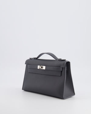 Hermès Kelly Pochette Bag in Ardoise Swift Leather with Palladium Hardware