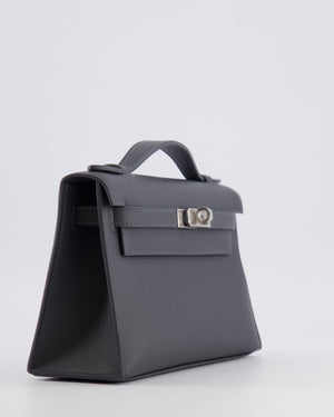 Hermès Kelly Pochette Bag in Ardoise Swift Leather with Palladium Hardware