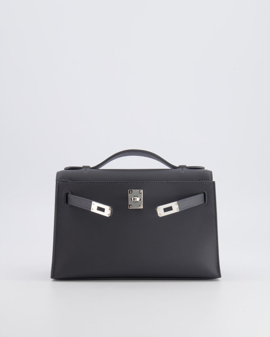 Hermès Kelly Pochette Bag in Ardoise Swift Leather with Palladium Hardware