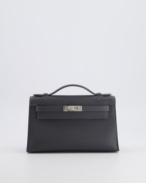 Hermès Kelly Pochette Bag in Ardoise Swift Leather with Palladium Hardware