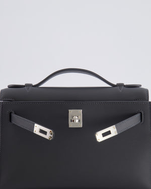 Hermès Kelly Pochette Bag in Ardoise Swift Leather with Palladium Hardware