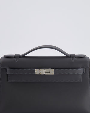 Hermès Kelly Pochette Bag in Ardoise Swift Leather with Palladium Hardware