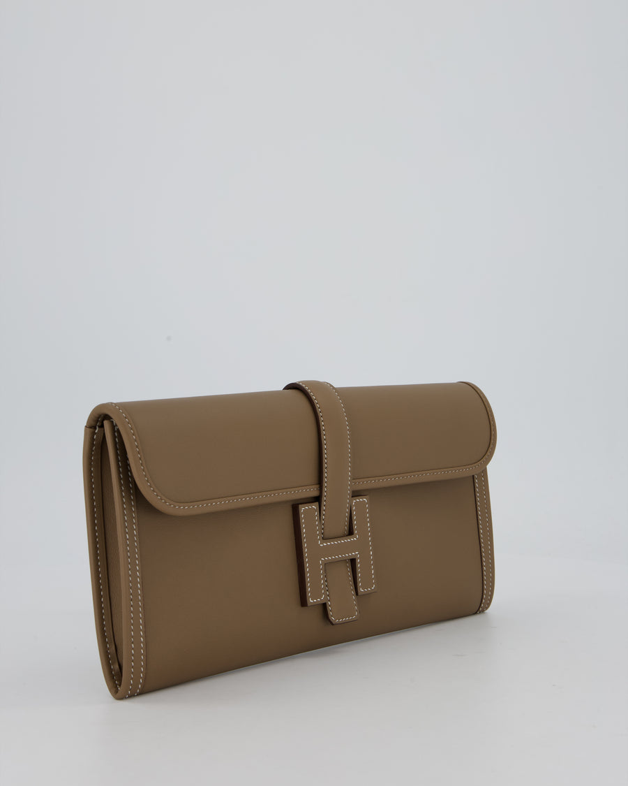 Hermès Jige Elan 29cm Clutch Bag in Etoupe Swift Leather