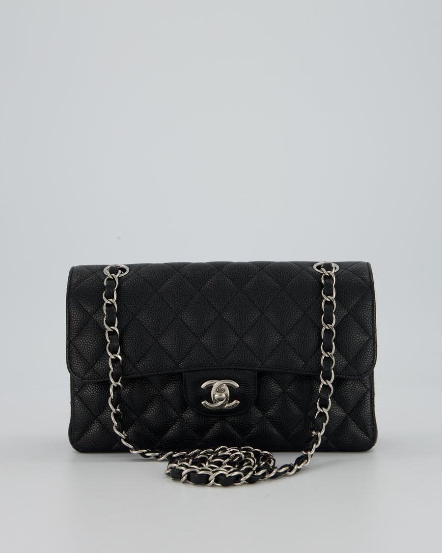 Chanel Black Small Classic Double Flap Bag in Caviar Leather with Silver Hardware