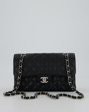 Chanel Black Small Classic Double Flap Bag in Caviar Leather with Silver Hardware