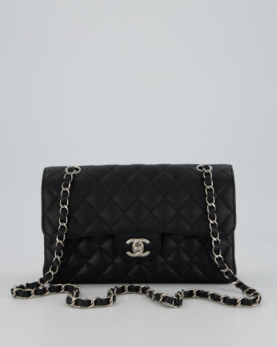 Chanel Black Small Classic Double Flap Bag in Caviar Leather with Silver Hardware