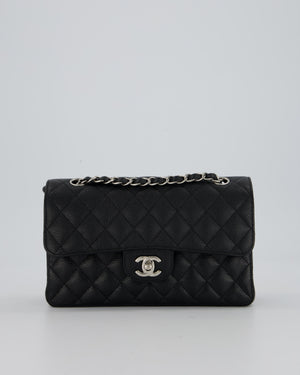 Chanel Black Small Classic Double Flap Bag in Caviar Leather with Silver Hardware